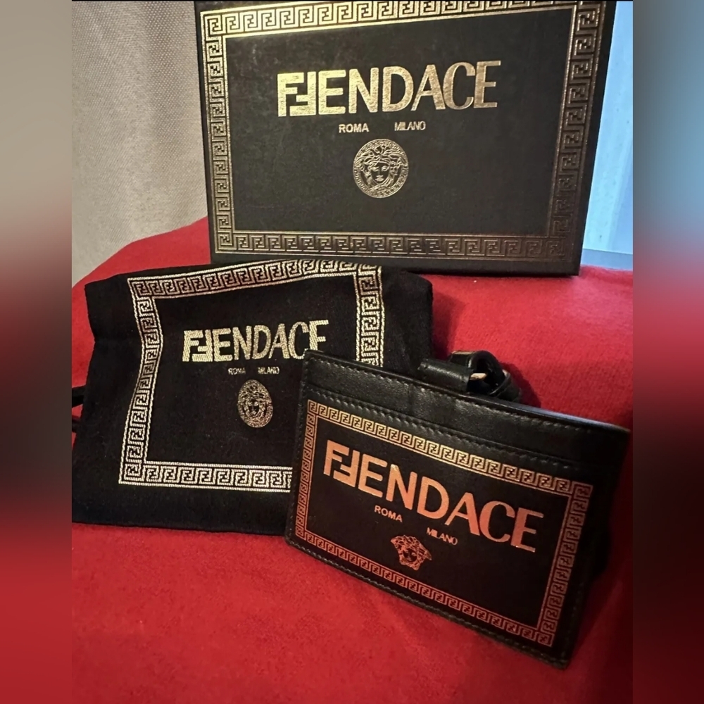 FENDACE Fendi x Versace LANYARD Cardholder Black Leather Card Holder